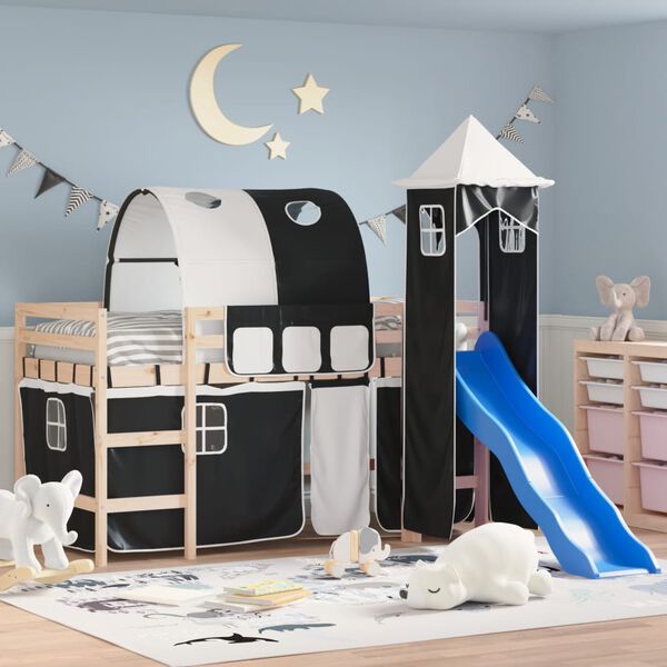 vidaXL Lit mezzanine enfants et tour sans matelas blanc noir 80x200cm