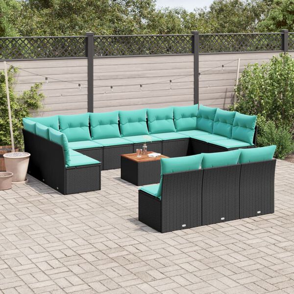 vidaXL Salon de jardin avec coussins 14 pcs noir r&eacute;sine tress&eacute;e