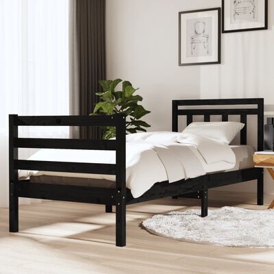vidaXL Cadre de lit Noir Bois massif 90x190 cm Simple
