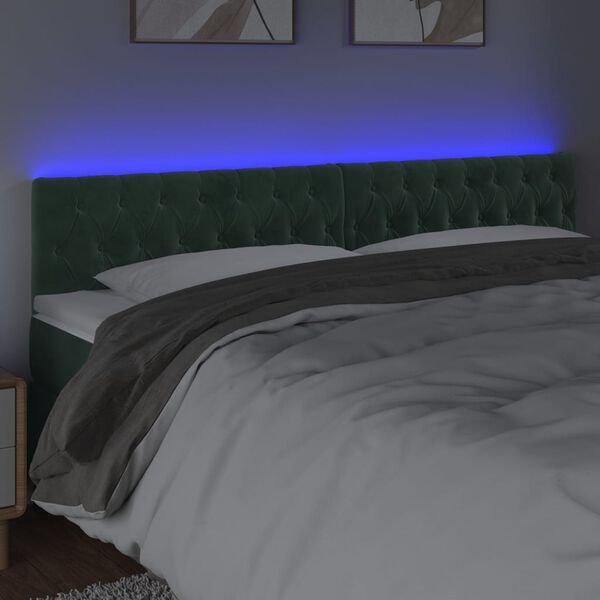 vidaXL T&ecirc;te de lit &agrave; LED Vert fonc&eacute; 180x7x78/88 cm Velours
