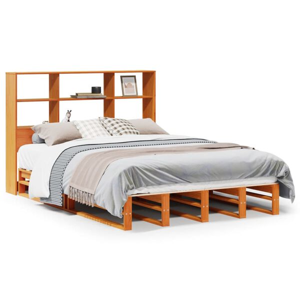 vidaXL Lit biblioth&egrave;que sans matelas cire marron 135x190cm bois massif