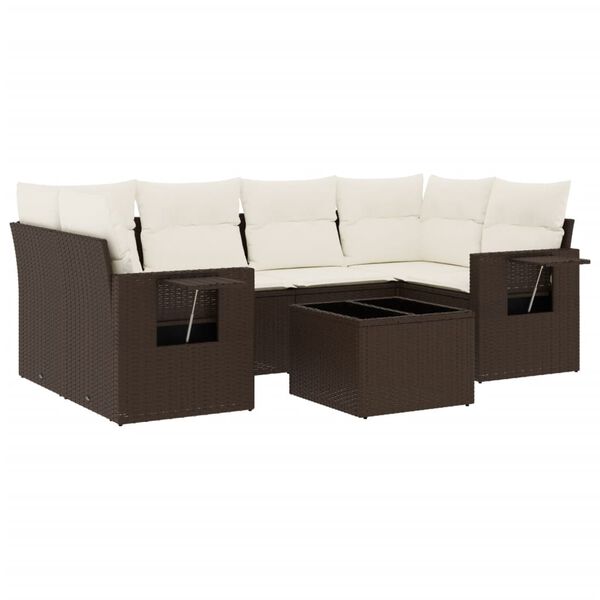 vidaXL Salon de jardin avec coussins 7 pcs marron r&eacute;sine tress&eacute;e