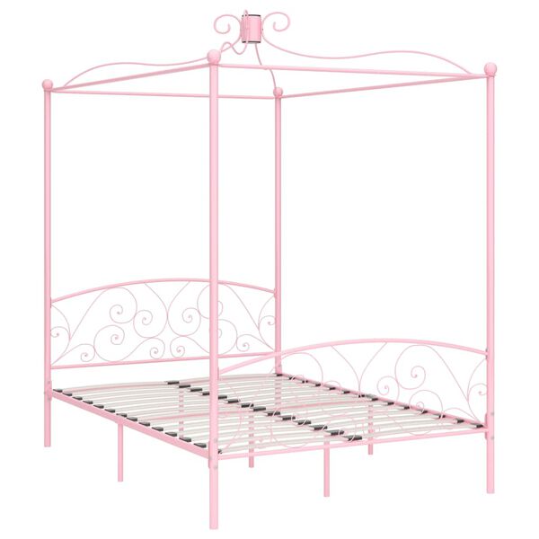 vidaXL Cadre de lit à baldaquin sans matelas rose métal 140x200 cm