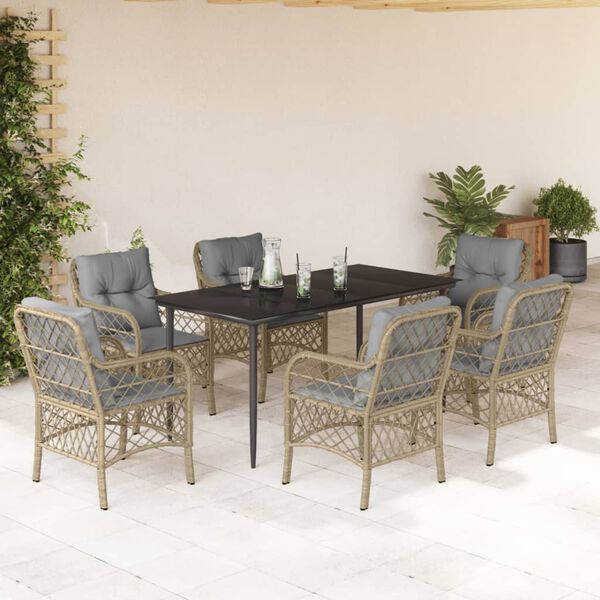 vidaXL Ensemble &agrave; manger de jardin coussins 7 pcs m&eacute;lange beige rotin
