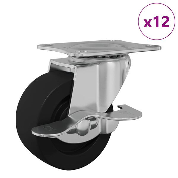 vidaXL Roulettes 12 pcs Noir et argent&eacute; 50,7 x 50,7 x 24,4 mm