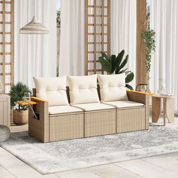 vidaXL Salon de jardin avec coussins 3 pcs beige r&eacute;sine tress&eacute;e