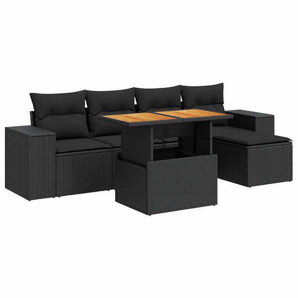 vidaXL Salon de jardin 6 pcs avec coussins noir r&eacute;sine tress&eacute;e