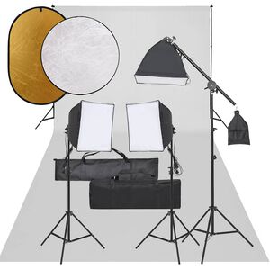 vidaXL Kit de studio photo avec &eacute;clairage toile de fond et r&eacute;flecteur
