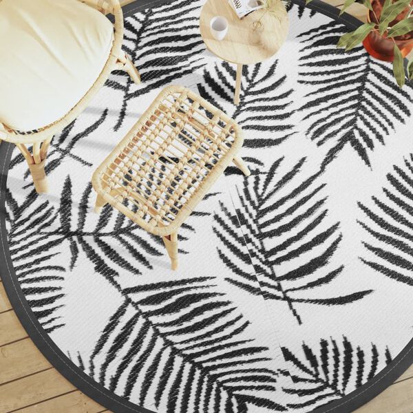 vidaXL Tapis d'extérieur ARAKIL blanc et noir Ø200 cm PP