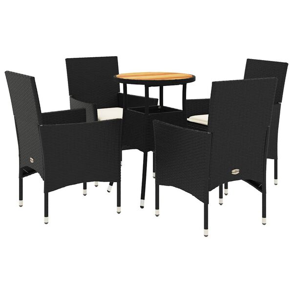 vidaXL Ensemble &agrave; manger de jardin et coussins 5 pcs noir rotin acacia