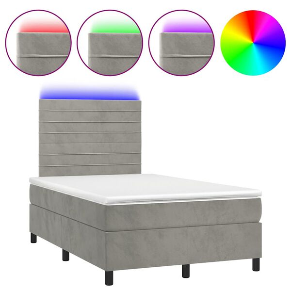 vidaXL Sommier &agrave; lattes de lit avec matelas LED gris clair 120x190 cm
