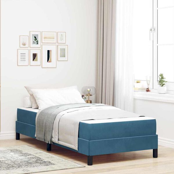 vidaXL Lit &agrave; ressorts avec matelas Bleu fonc&eacute; 90 x 210 cm tissu