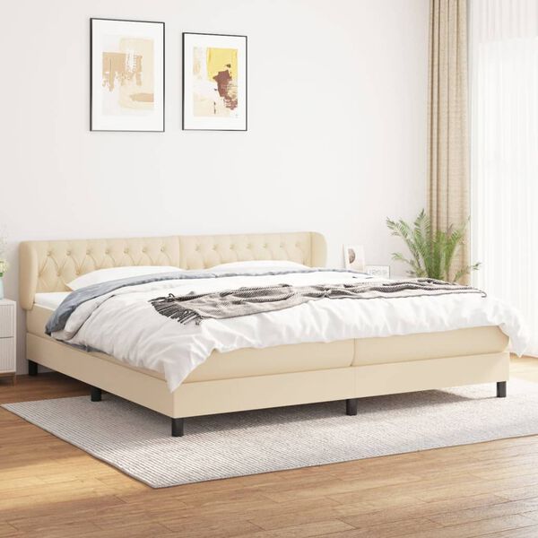 vidaXL Sommier &agrave; lattes de lit avec matelas Cr&egrave;me 200x200 cm Tissu