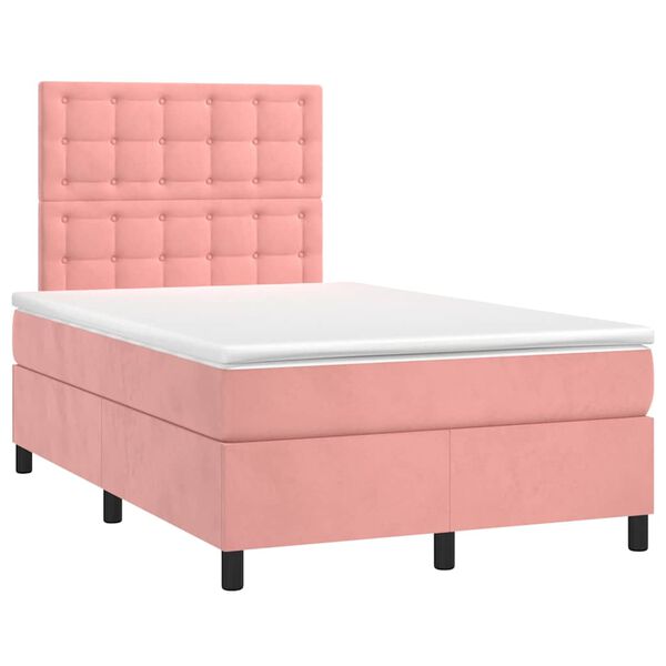 vidaXL Sommier &agrave; lattes de lit avec matelas rose 120x190 cm velours