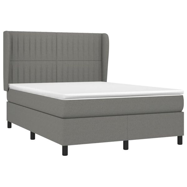 vidaXL Sommier &agrave; lattes de lit avec matelas Gris fonc&eacute; 140x190cm Tissu