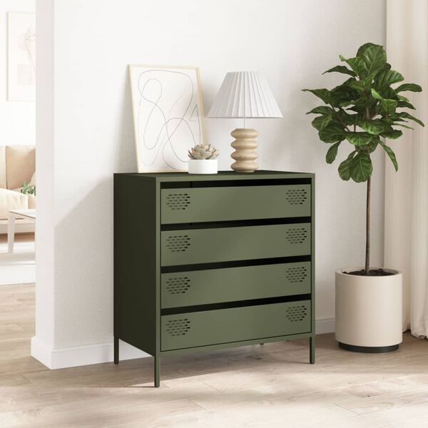 vidaXL Buffet vert olive 68x39x73,5 cm acier lamin&eacute; &agrave; froid
