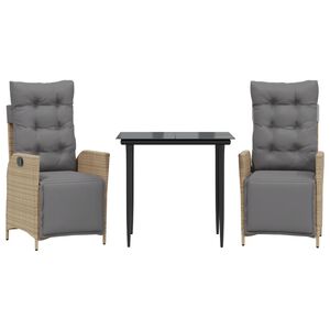 vidaXL Ensemble &agrave; manger de jardin et coussins 3 pcs m&eacute;lange beige