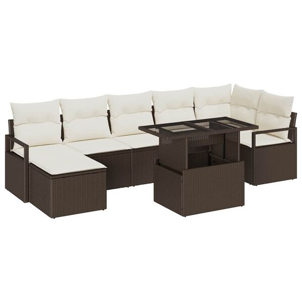 vidaXL Ensemble de canap&eacute; de jardin avec coussin 8 pcs Marron et cr&egrave;me