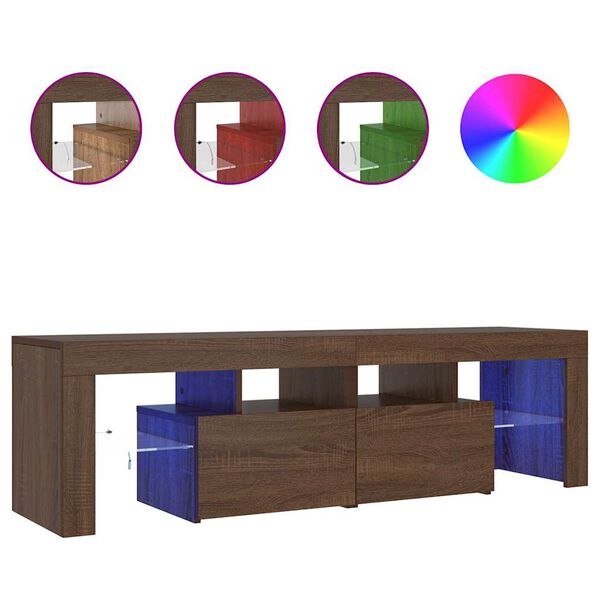 vidaXL Meuble TV avec lumi&egrave;res LED Ch&ecirc;ne marron 140x36,5x40 cm