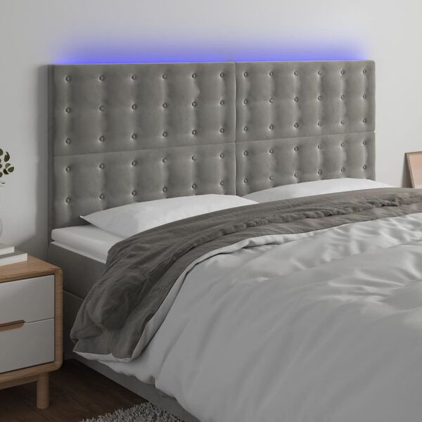 vidaXL T&ecirc;te de lit &agrave; LED Gris clair 200x5x118/128 cm Velours