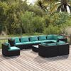 vidaXL Salon de jardin 10 pcs avec coussins R&eacute;sine tress&eacute;e Noir