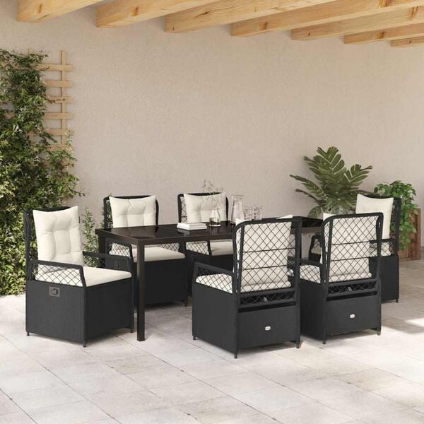 vidaXL Ensemble de salle &agrave; manger pour jardin 7 pcs Noir polyrotin