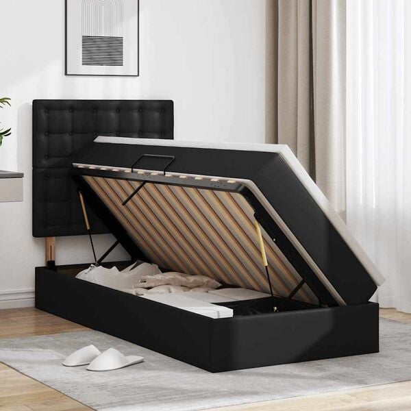 vidaXL Lit de Rangement avec matelas Noir 90 x 190 cm Cuir synth&eacute;tique