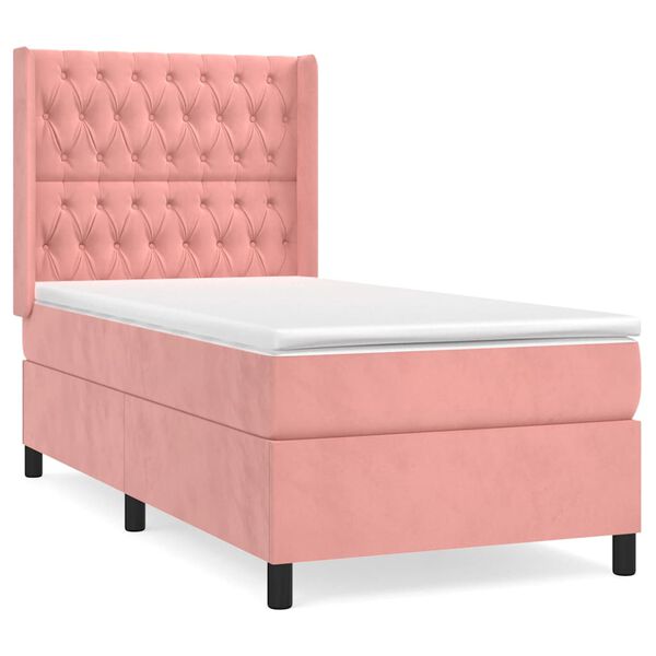 vidaXL Sommier &agrave; lattes de lit avec matelas Rose 90x200 cm Velours