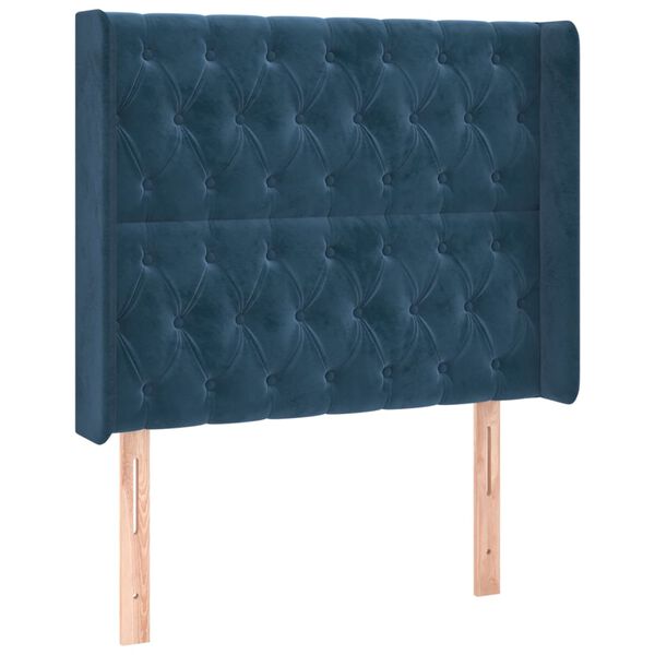 vidaXL T&ecirc;te de lit avec oreilles Bleu fonc&eacute; 103x16x118/128 cm Velours