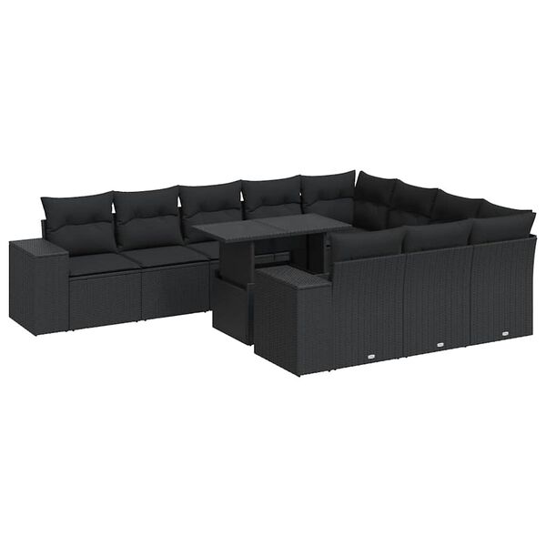 vidaXL Salon de jardin 11 pcs avec coussins noir r&eacute;sine tress&eacute;e