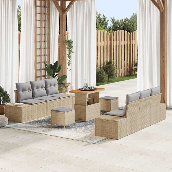 vidaXL Ensemble de canap&eacute; de jardin 9 pcs Beige Poly rotin