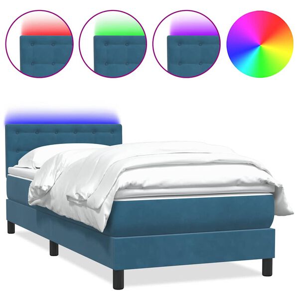 vidaXL Sommier &agrave; lattes de lit et matelas et LED bleu fonc&eacute; 100x210cm velours