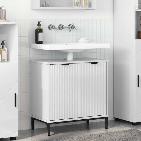 vidaXL Meuble de Lavabo de Salle de Bain avec stockage Blanc brillant