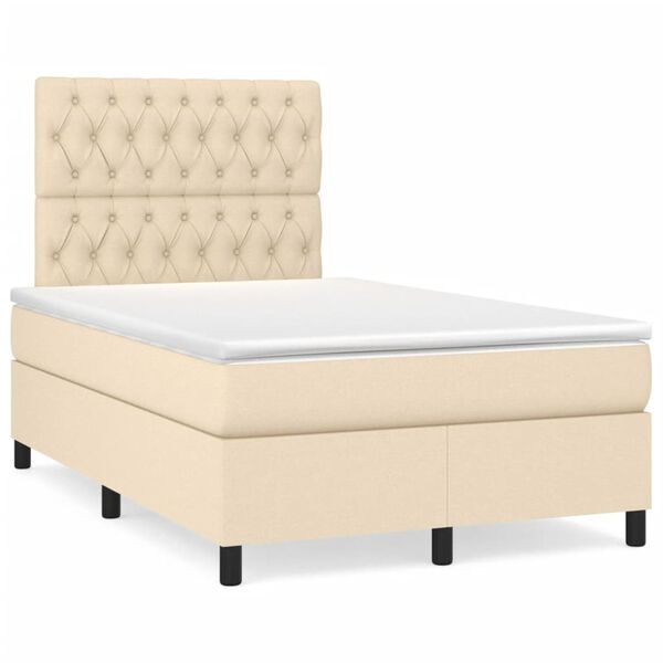 vidaXL Sommier &agrave; lattes de lit avec matelas Cr&egrave;me 120x200 cm Tissu