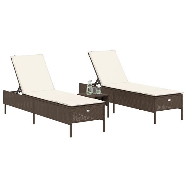 vidaXL Chaises longues avec coussins lot de 2 marron r&eacute;sine tress&eacute;e