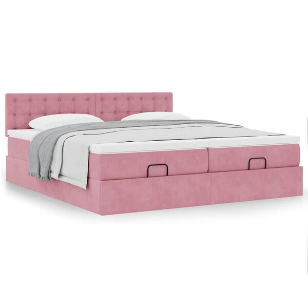 vidaXL Cadre de lit ottoman avec matelas rose 160x200 cm velours