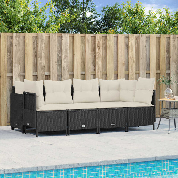 vidaXL Salon de jardin 5 pcs avec coussins noir r&eacute;sine tress&eacute;e