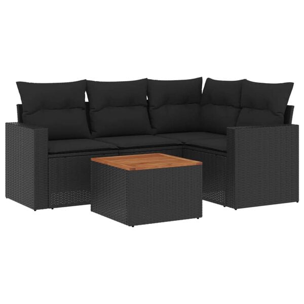 vidaXL Salon de jardin 5 pcs avec coussins noir r&eacute;sine tress&eacute;e
