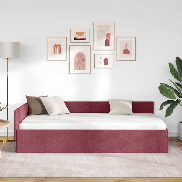 vidaXL Cadre de lit d'angle Bordeaux 90 cm x 200 cm Velours