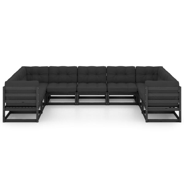 vidaXL Salon de jardin 9 pcs avec coussins noir bois de pin massif
