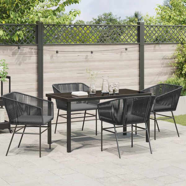 vidaXL Ensemble de salle &agrave; manger pour jardin avec coussin 5 pcs Noir