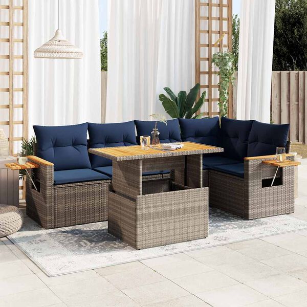 vidaXL Salon de jardin avec coussins 6 pcs gris résine tressée acacia