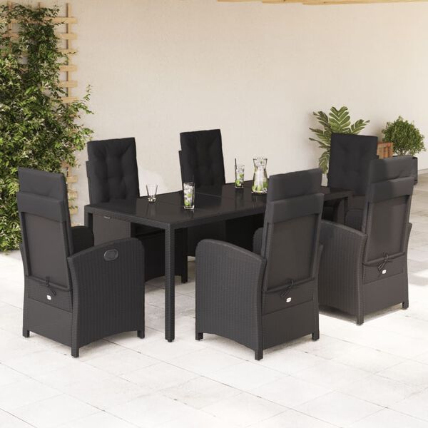 vidaXL Ensemble &agrave; manger de jardin coussins 7pcs Noir R&eacute;sine tress&eacute;e