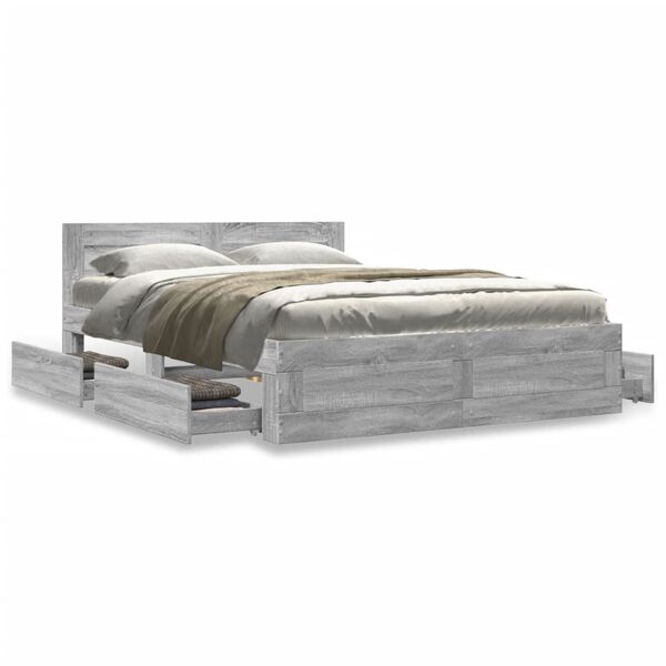 vidaXL Cadre de lit et t&ecirc;te de lit sans matelas sonoma gris 135x190 cm