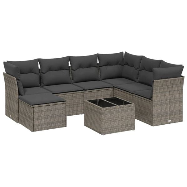 vidaXL Salon de jardin 8 pcs avec coussins gris r&eacute;sine tress&eacute;e