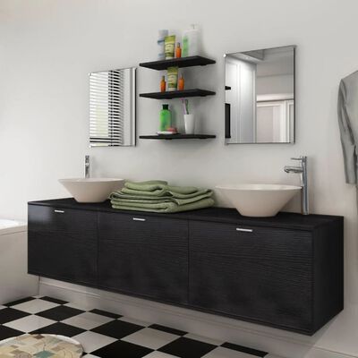 vidaXL 8 pièces de mobilier de salle de bain et lavabo Noir