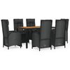 vidaXL Ensemble &agrave; manger de jardin coussins 7pcs Noir R&eacute;sine tress&eacute;e