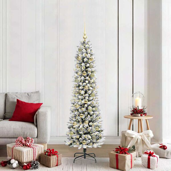 vidaXL Sapin de No&euml;l artificiel Blanc 180 cm PVC, m&eacute;tal et plastique
