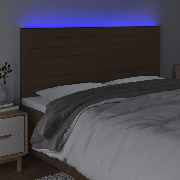 vidaXL T&ecirc;te de lit &agrave; LED Marron fonc&eacute; 180x5x118/128 cm Tissu