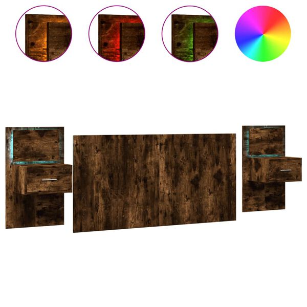 vidaXL T&ecirc;te de lit avec armoires ch&ecirc;ne fum&eacute; 160 cm bois d'ing&eacute;nierie